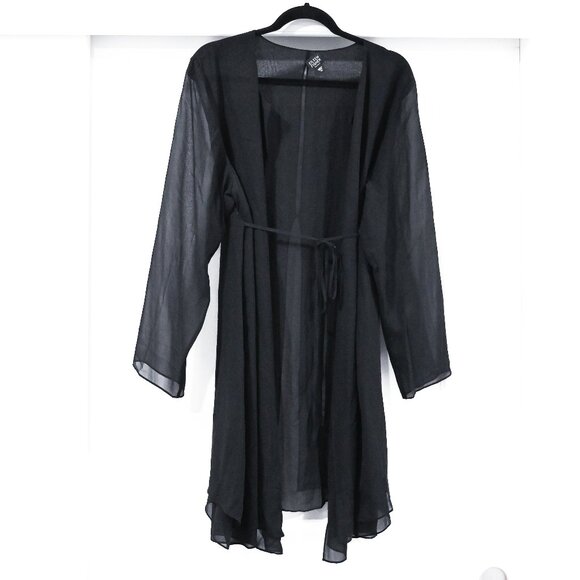 Eileen Fisher Woman 1X Black Tie Waist Long Sheer Blouse Robe - Picture 1 of 9